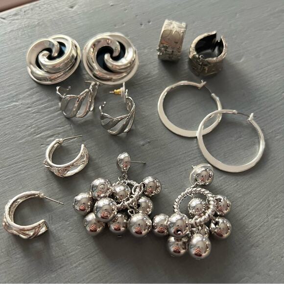 6 Silver Tone Earrings Set - Picture 1 of 6